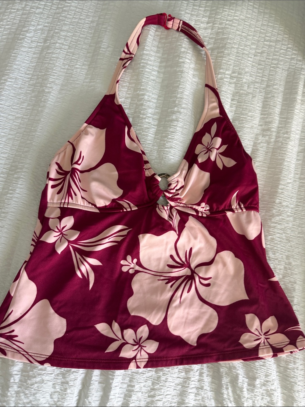 Halter Floral Tank Top - Pink on Burgundy